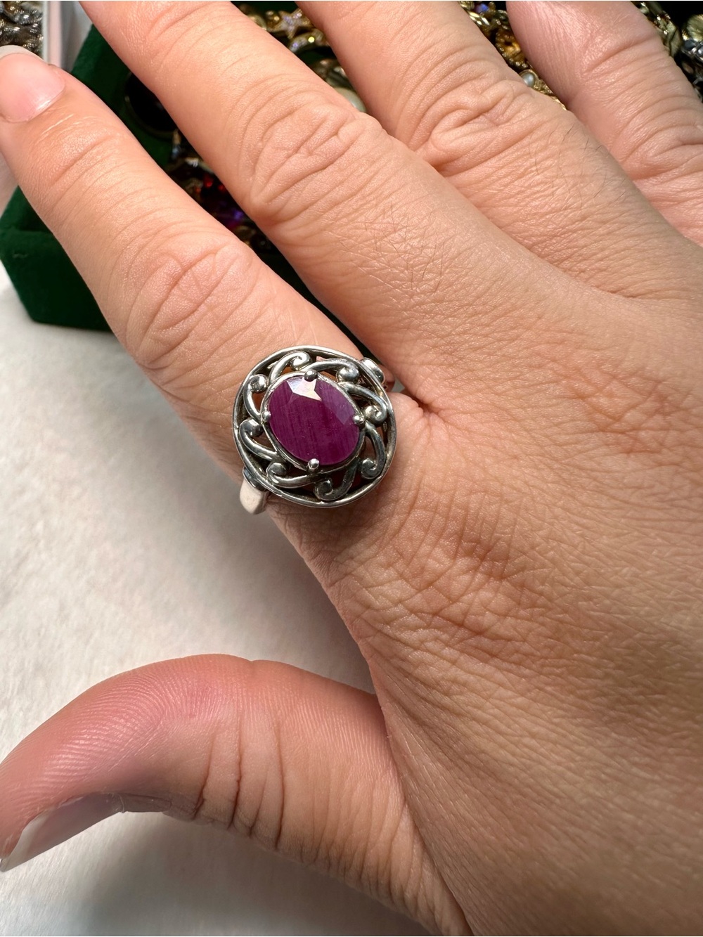 Vintage Sterling Silver 925 Ring with Oval Ruby sz8